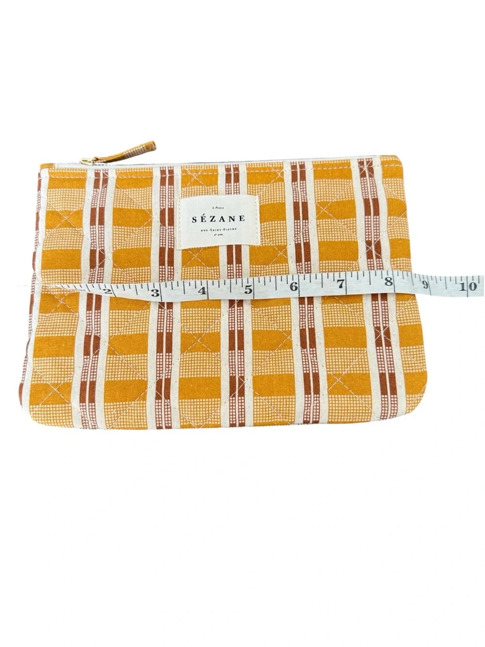 Sézane Gaston Pochette Ochre Plaid Quilted Cotton Clutch Pouch
